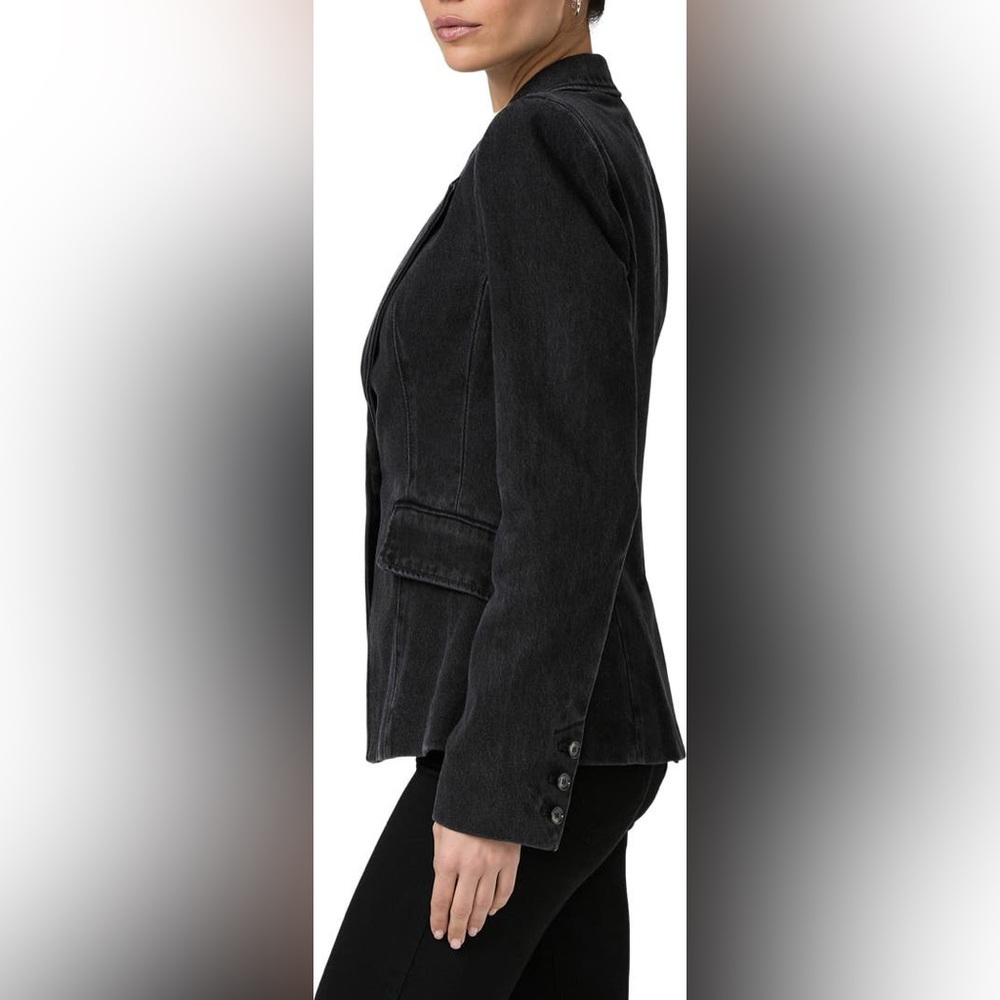 NWT PAIGE Black Denim Carmen Tailored Single Button Blazer 4 Four - Picture 2 of 12